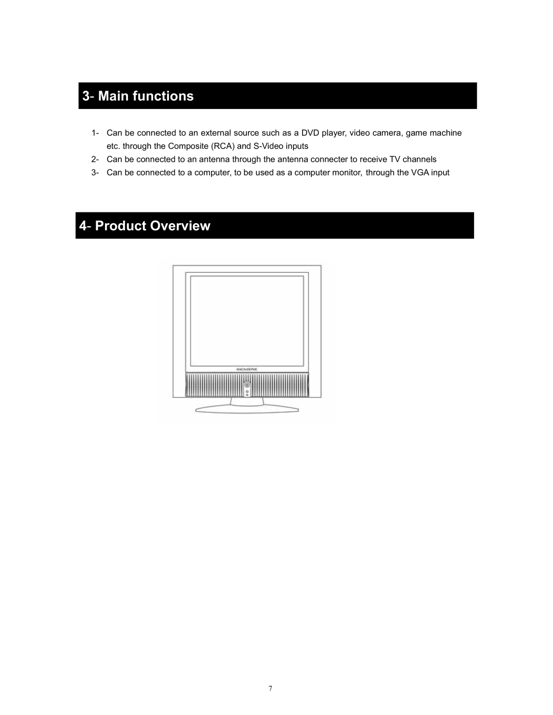 Magnasonic MLD1525 instruction manual Main functions, Product Overview 