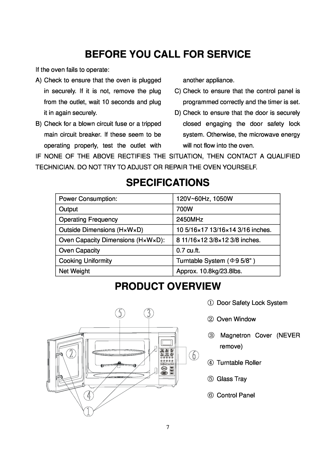 Magnasonic MMW5736-1, MMW5736-4 instruction manual Before You Call For Service, Specifications, Product Overview 
