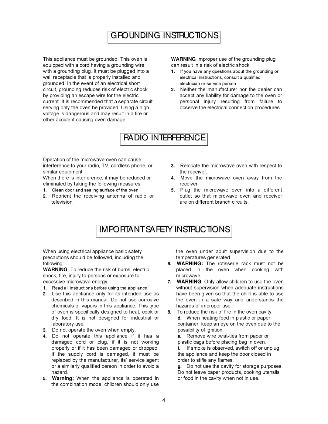 Magnasonic MMW6103-3 instruction manual Grounding Instructions, Radio Interference, Important Safety Instructions 