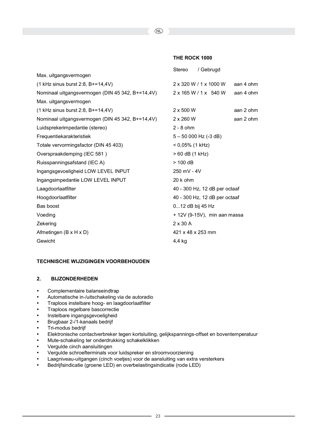 Magnat Audio 400 / 1000 owner manual Technische Wijzigingen Voorbehouden Bijzonderheden 