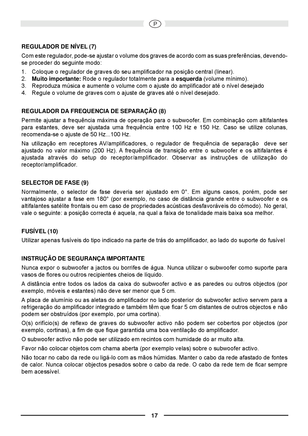 Magnat Audio 630A owner manual Regulador DE Nível, Regulador DA Frequencia DE Separação, Selector DE Fase, Fusível 