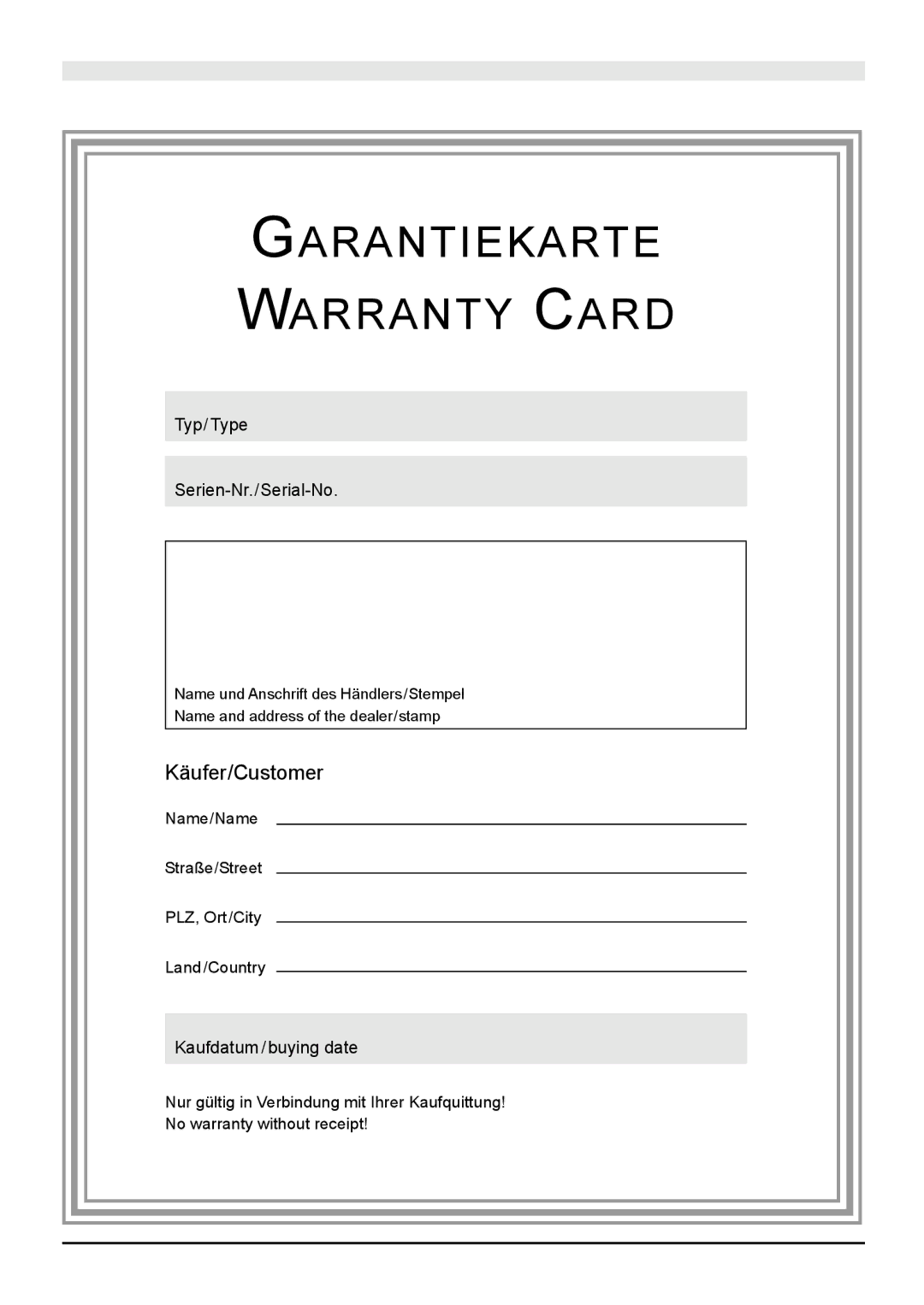 Magnat Audio 630A owner manual Garantiekarte Warranty Card 