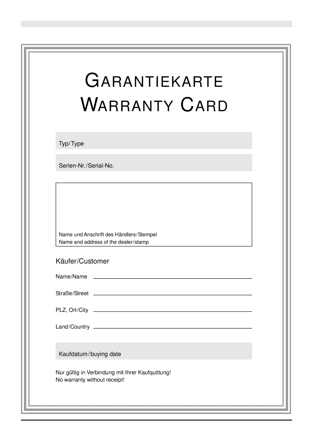 Magnat Audio 163, 694 Käufer/Customer, Garantiekarte Warranty Card, Typ/ Type Serien-Nr./Serial-No, Kaufdatum/buying date 