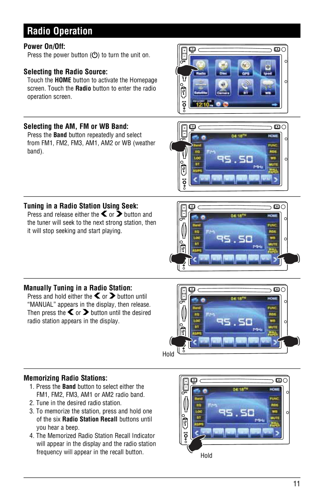 Magnat Audio M3-LCD/M4-LCD installation manual Radio Operation 