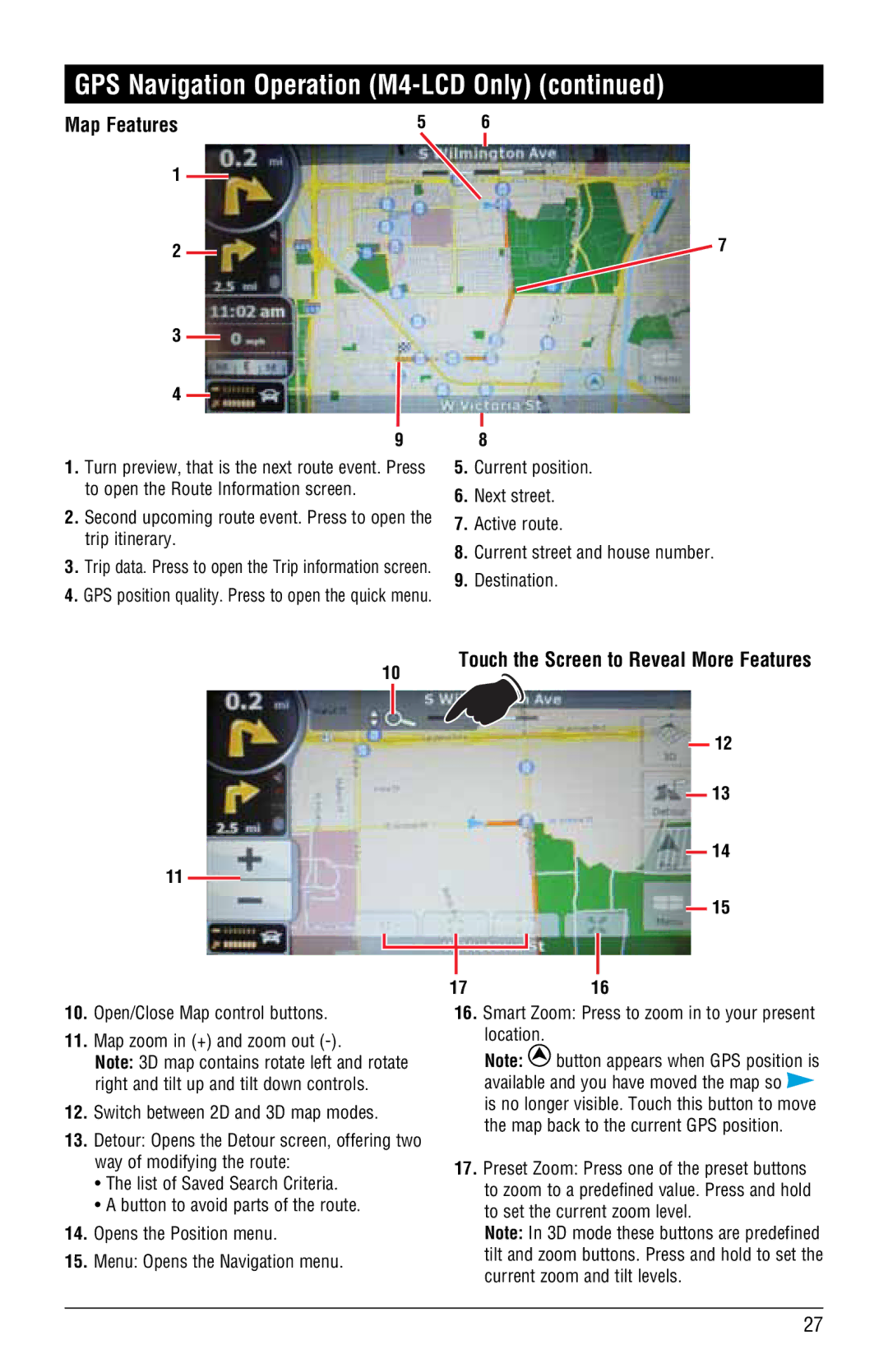 Magnat Audio M3-LCD/M4-LCD installation manual Map Features, Touch the Screen to Reveal More Features 