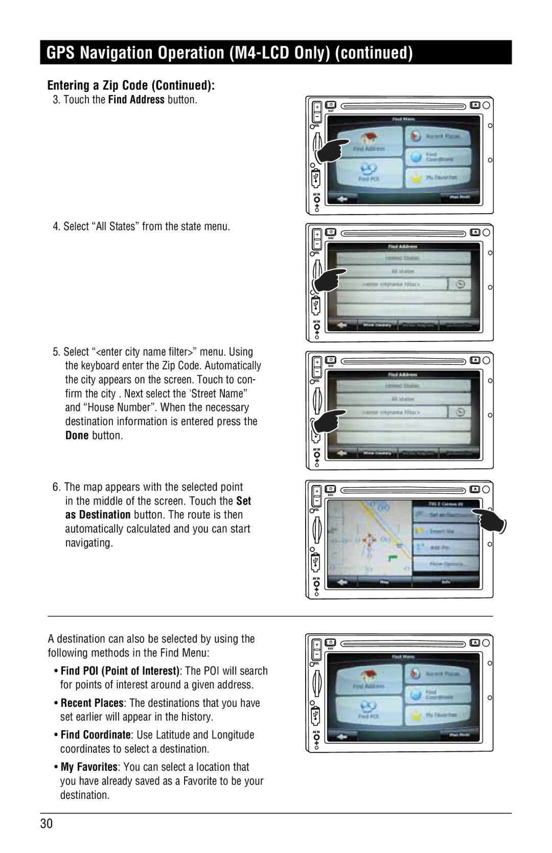 Magnat Audio M3-LCD/M4-LCD installation manual GPS Navigation Operation M4-LCD Only 