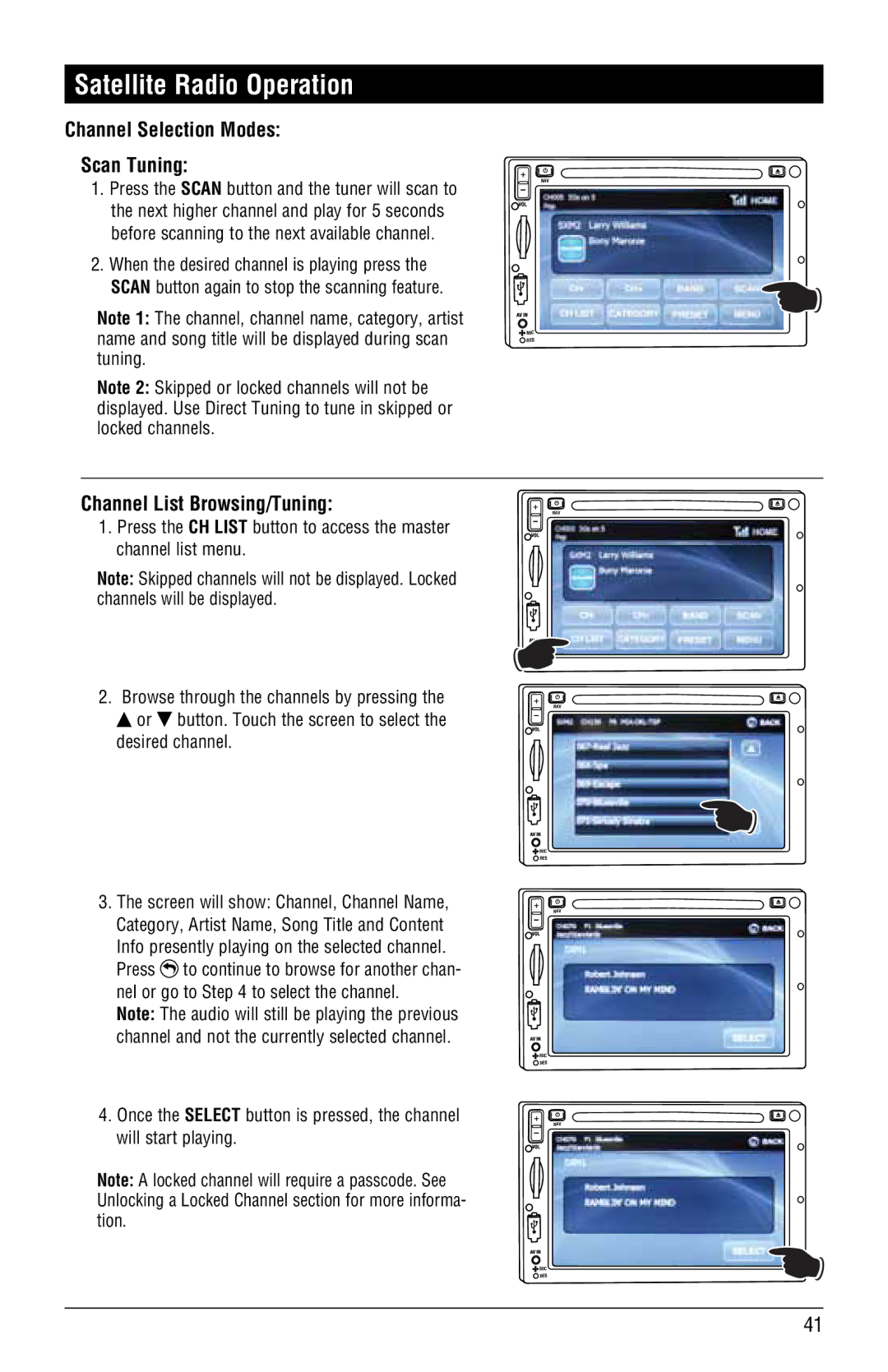 Magnat Audio M3-LCD/M4-LCD installation manual Channel Selection Modes Scan Tuning, Channel List Browsing/Tuning 