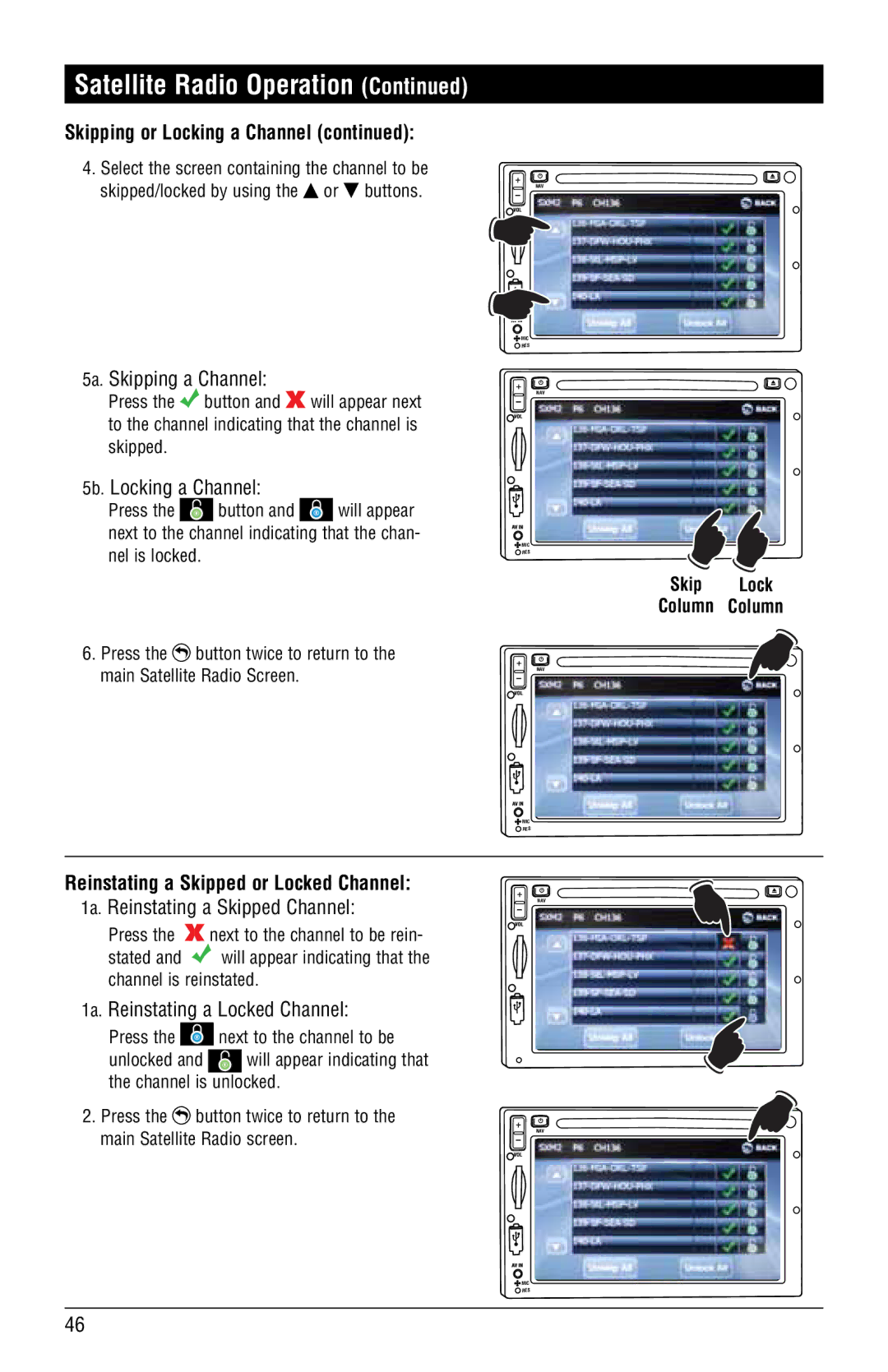 Magnat Audio M3-LCD/M4-LCD installation manual Reinstating a Skipped or Locked Channel, Skip Lock Column Column 