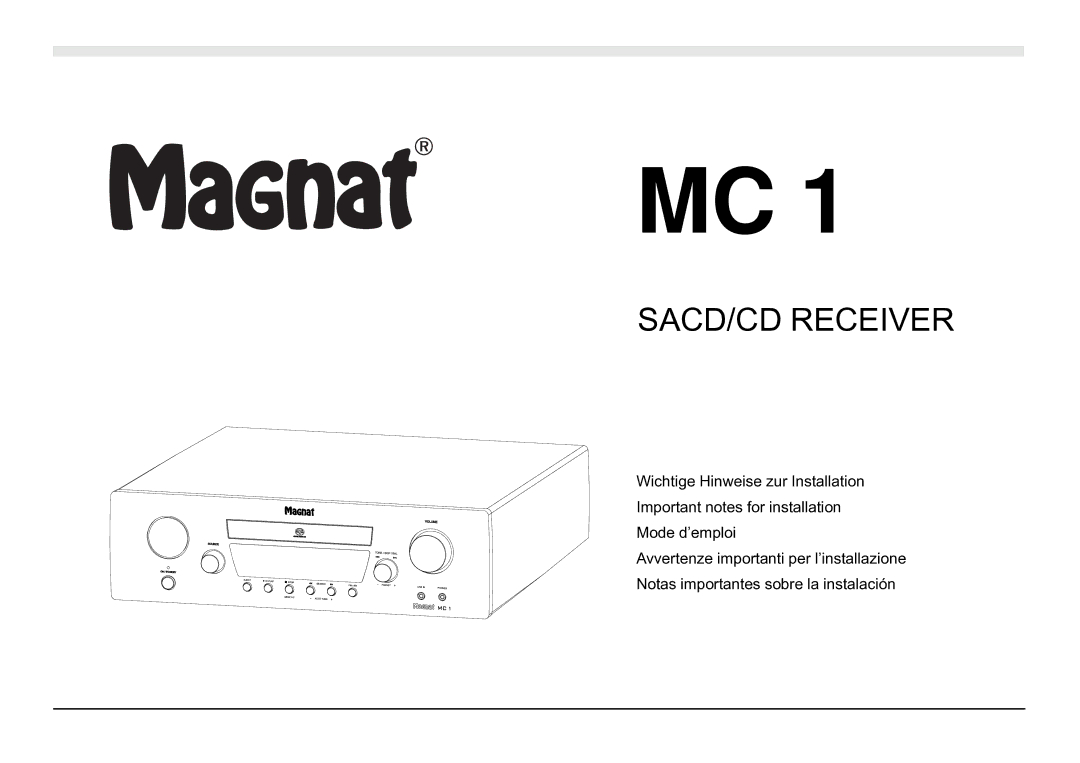 Magnat Audio MC 1 manual SACD/CD Receiver 