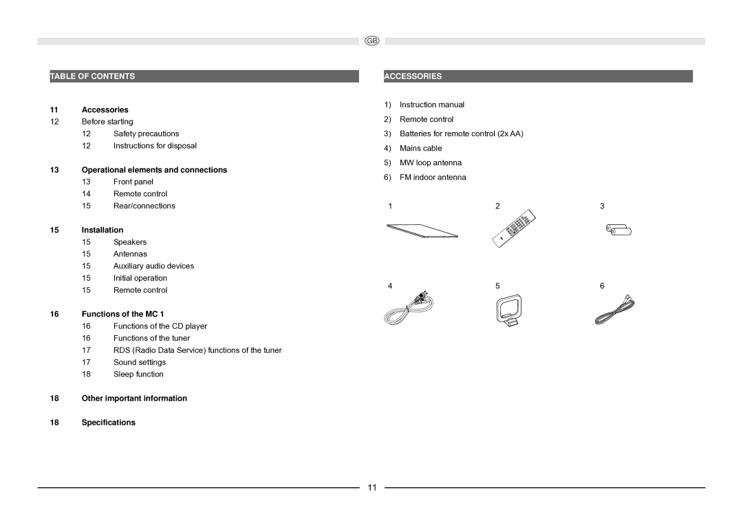 Magnat Audio MC 1 manual Table of Contents, Accessories 