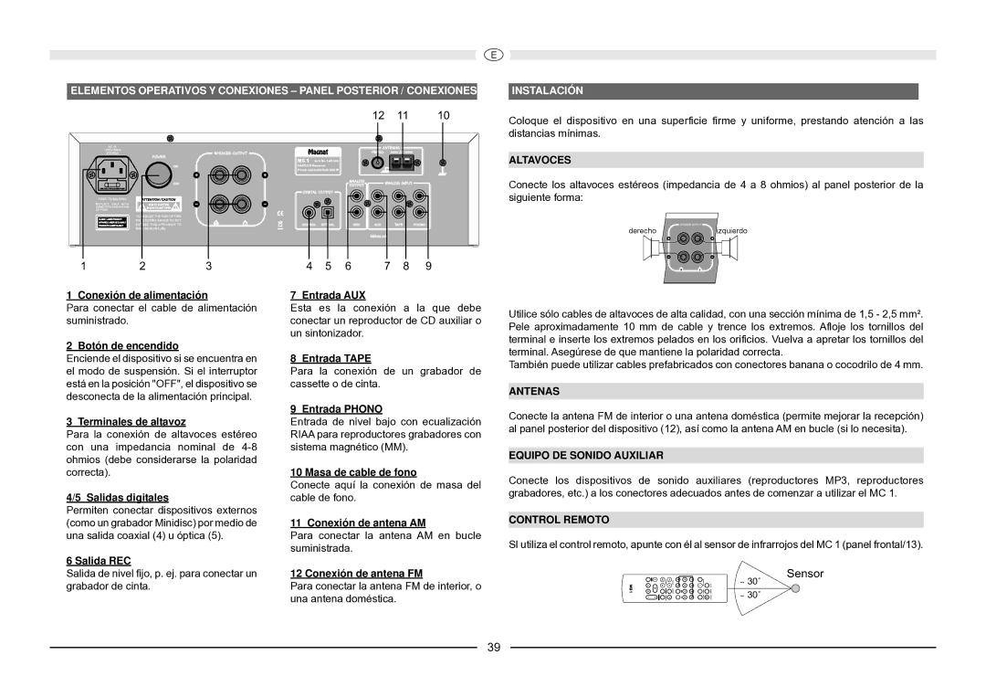 Magnat Audio MC 1 manual Altavoces, Antenas, Equipo DE Sonido Auxiliar, Control Remoto 