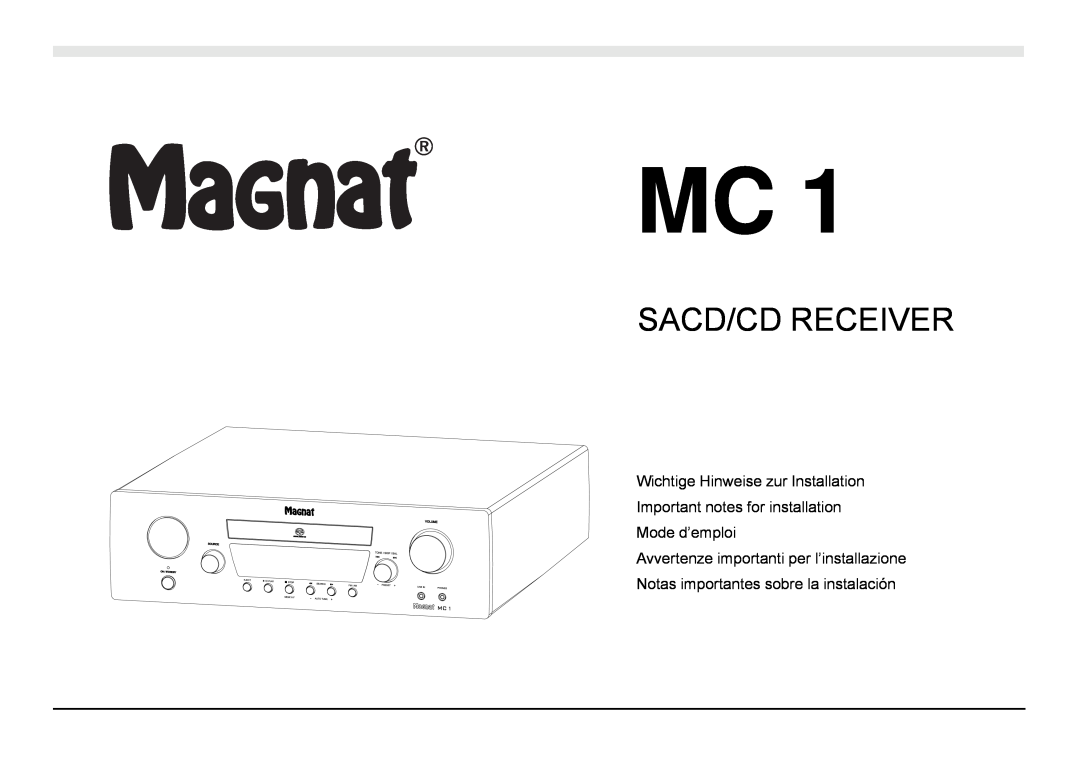 Magnat Audio MC 1 manual Sacd/Cd Receiver, Wichtige Hinweise zur Installation 