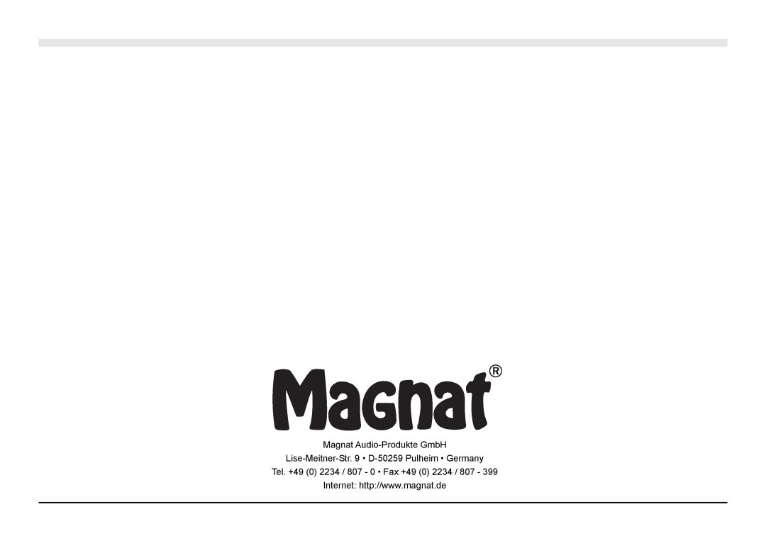 Magnat Audio MC 1 manual Magnat Audio-ProdukteGmbH, Lise-Meitner-Str.9 D-50259Pulheim Germany 
