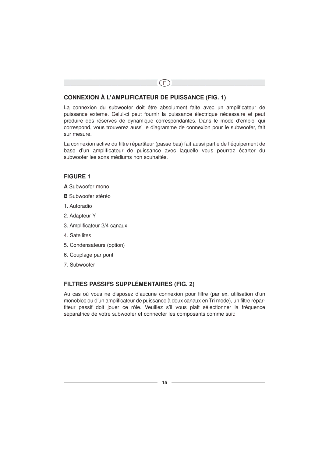 Magnat Audio Neo Flex 130 owner manual Connexion À L’AMPLIFICATEUR DE Puissance FIG, Filtres Passifs Supplémentaires FIG 