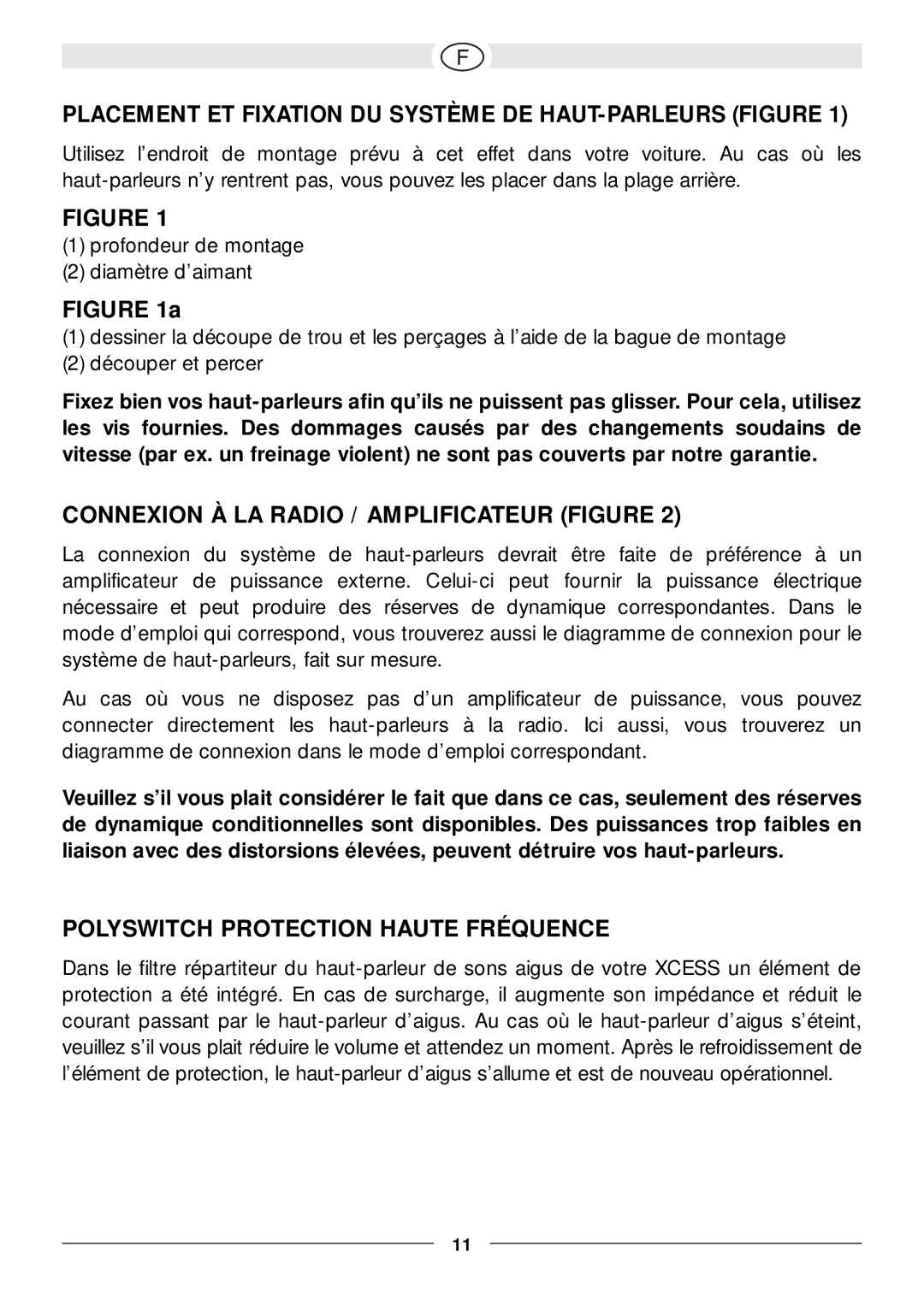 Magnat Audio Xcess 213 Placement ET Fixation DU Système DE HAUT-PARLEURS Figure, Polyswitch Protection Haute Fréquence 