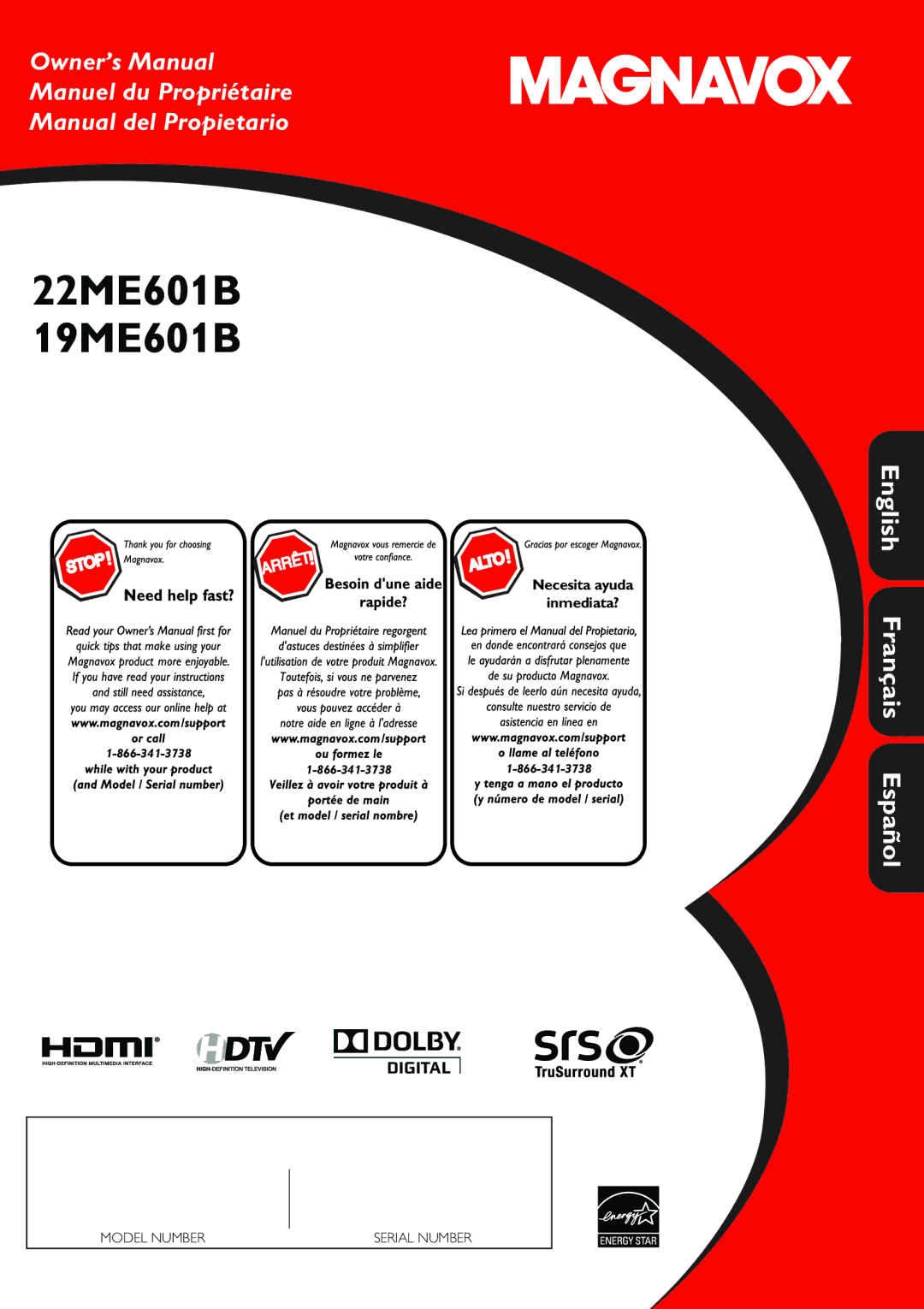 Magnavox 1-866-341-3738 owner manual 22ME601B 19ME601B, Necesita ayuda Inmediata? 