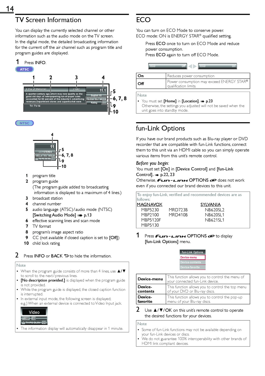 Magnavox 1-866-341-3738, 19ME601B owner manual TV Screen Information, fun-Link Options, 6, 7, Before you begin, Video 