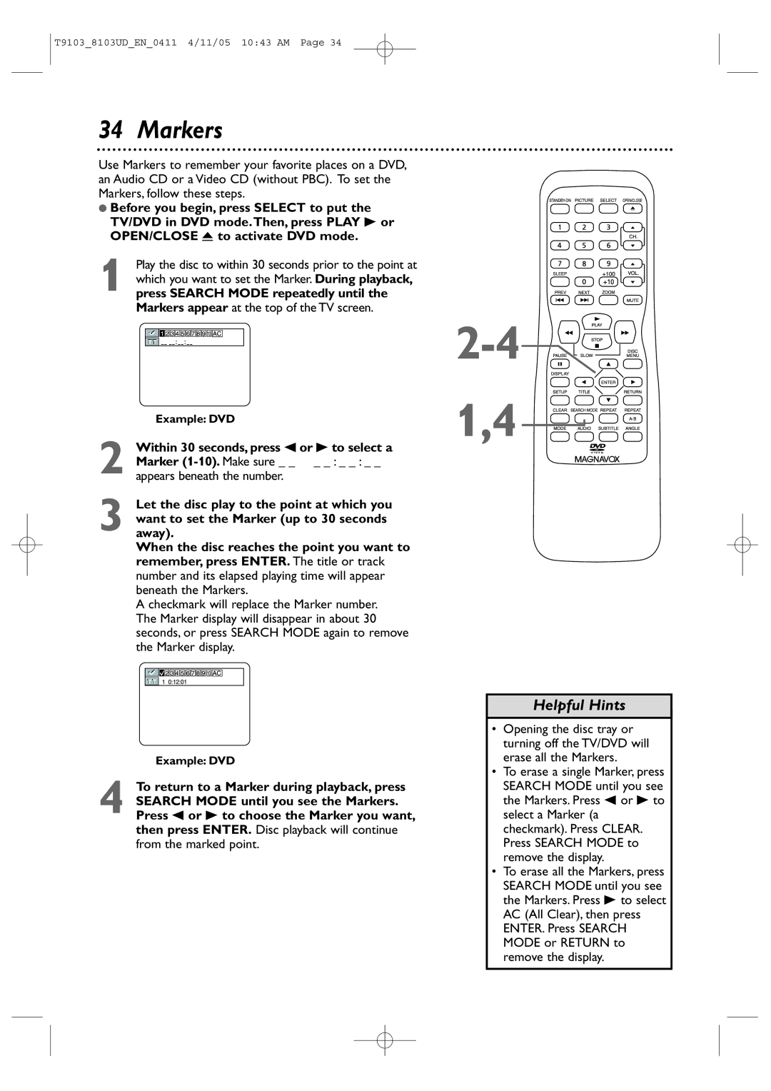 Magnavox 13MDTD20, 20MC4204 user manual Helpful Hints 