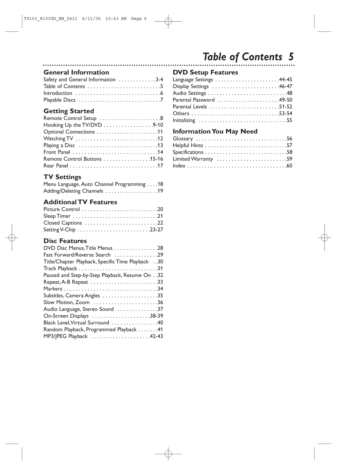 Magnavox 20MC4204, 13MDTD20 user manual Table of Contents 