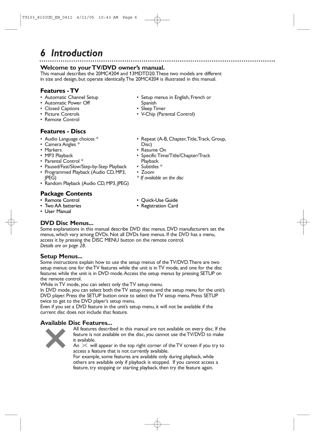 Magnavox 13MDTD20, 20MC4204 user manual Introduction 