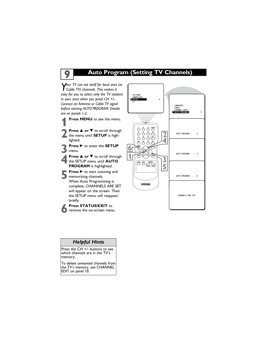 Magnavox 13MT1432/17, 13MT1433/17 user manual Auto Program Setting TV Channels, Your TV can set itself for local area or 