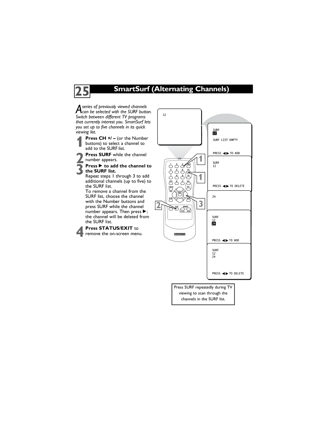 Magnavox 13MT1432/17, 13MT1433/17 user manual SmartSurf Alternating Channels 