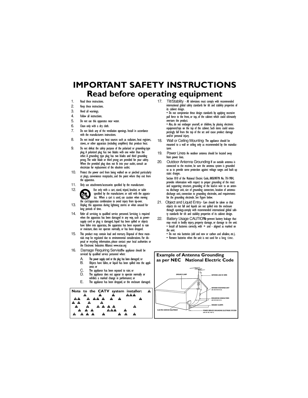 Magnavox 13MT1432/17, 13MT1433/17 user manual Important Safety Instructions 