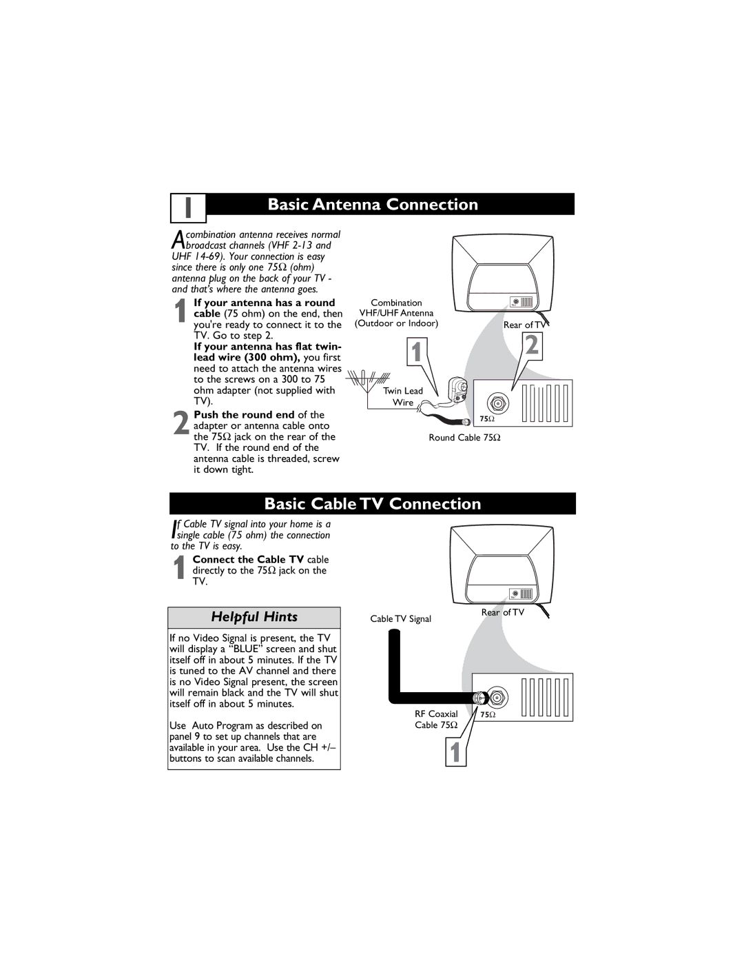 Magnavox 13MT1432/17, 13MT1433/17 user manual Basic Antenna Connection, Basic Cable TV Connection, To the TV is easy 