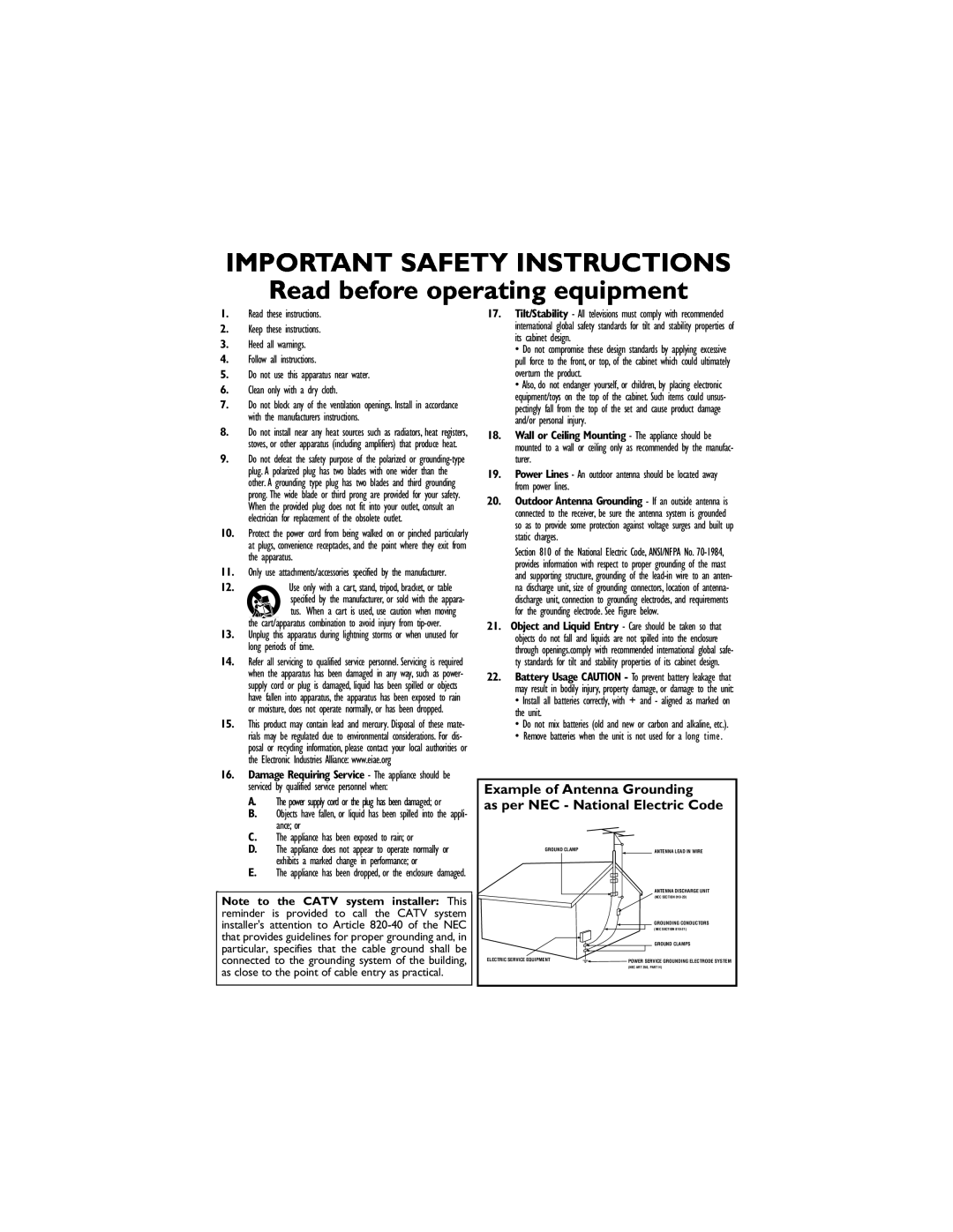 Magnavox 13MT1432/17, 13MT1433/17 user manual IMPORTANT SAFETY INSTRUCTIONS Read before operating equipment 