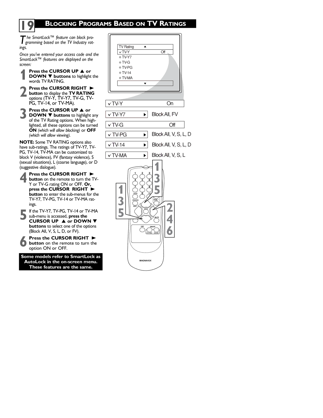 Magnavox 13MT143S, 20MT133S, 20MS233S user manual Blocking Programs Based on TV Ratings, Tv-Ma 