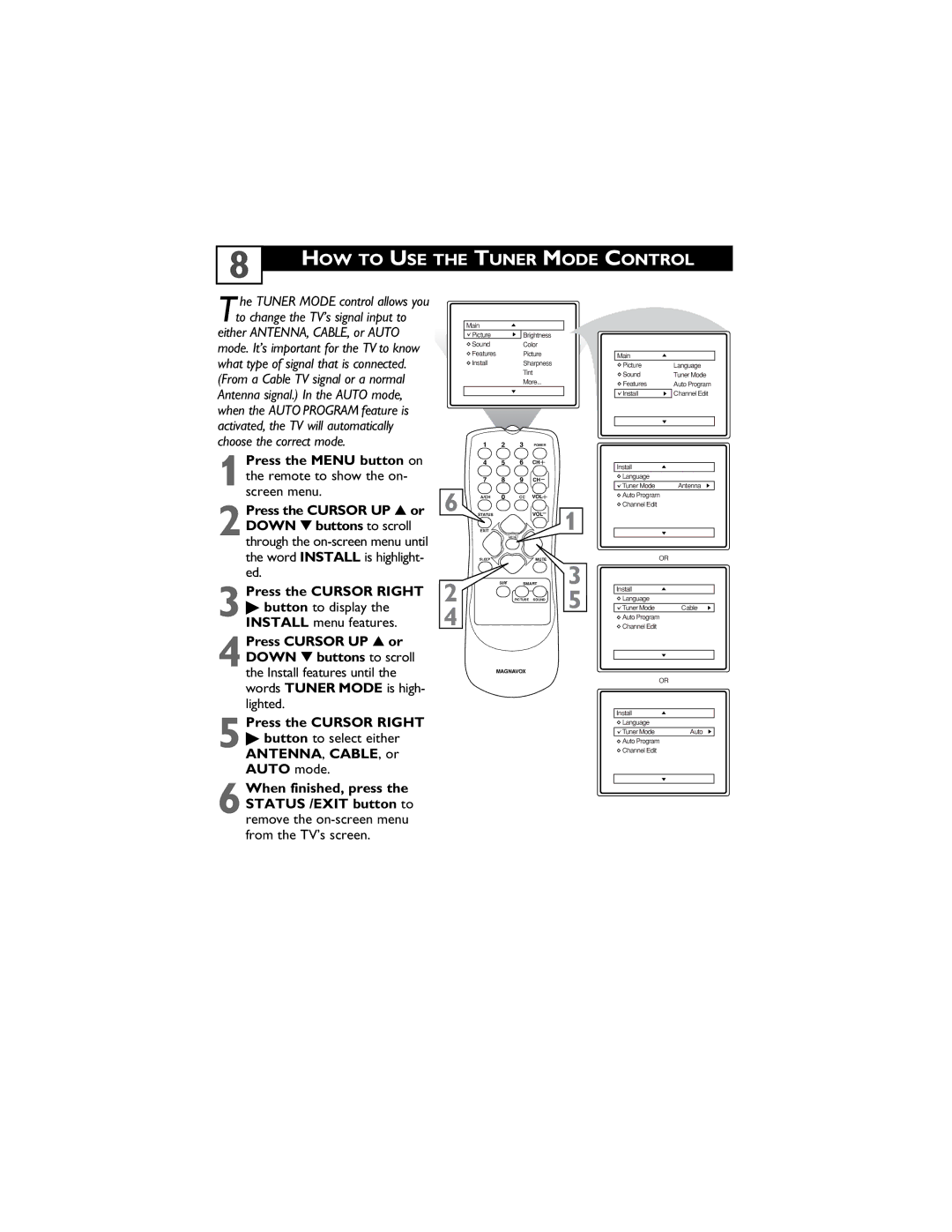 Magnavox 14MS2331/17, 20MS2331/17, 20MS2331/37R user manual HOW to USE the Tuner Mode Control 