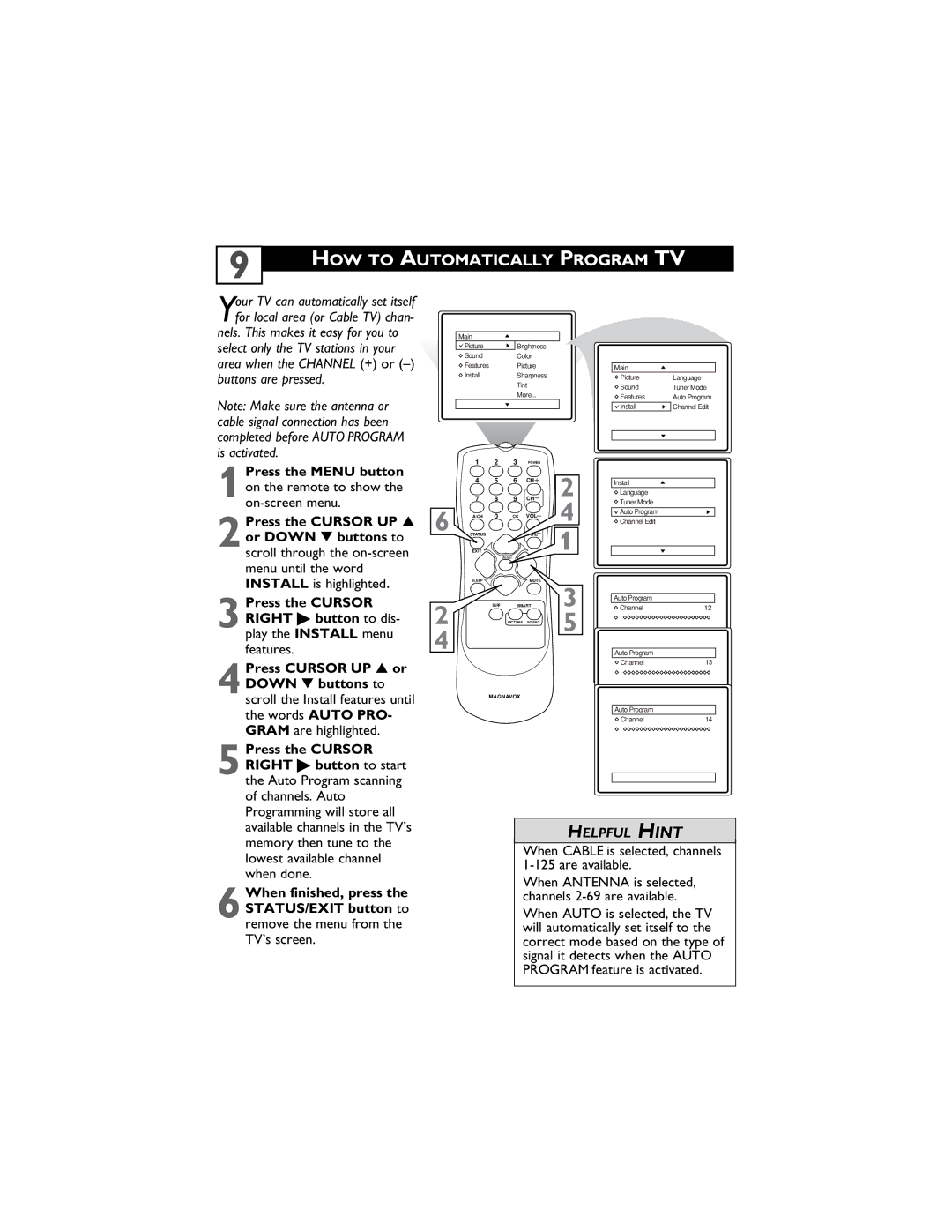 Magnavox 14MS2331/17, 20MS2331/17, 20MS2331/37R user manual HOW to Automatically Program TV 