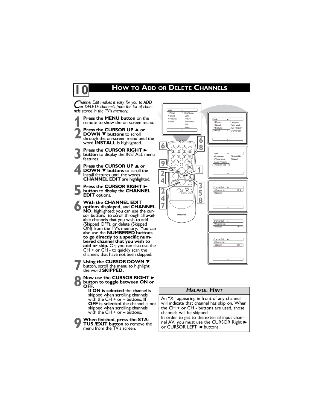 Magnavox 14MS2331/17, 20MS2331/17, 20MS2331/37R user manual HOW to ADD or Delete Channels, Nels stored in the TV’s memory 