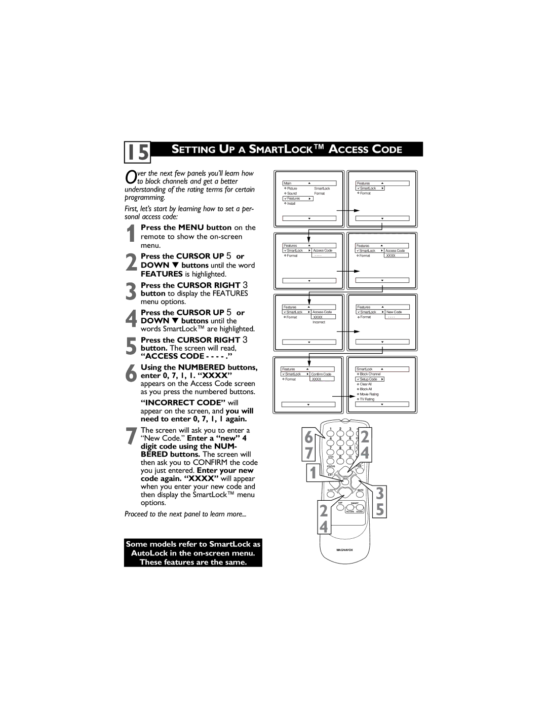 Magnavox 14MS2331/17, 20MS2331/17, 20MS2331/37R user manual Setting UP a Smartlock Access Code 