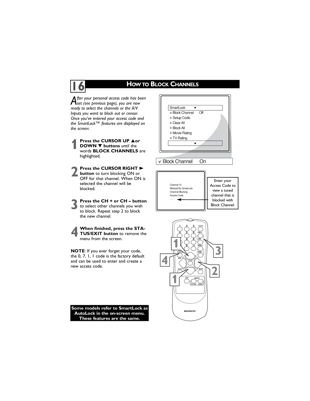 Magnavox 14MS2331/17, 20MS2331/17, 20MS2331/37R user manual HOW to Block Channels, Block Channel On 