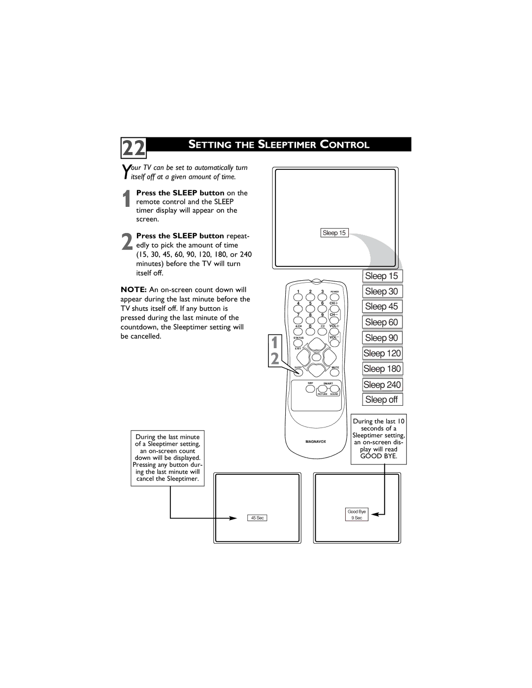 Magnavox 14MS2331/17, 20MS2331/17, 20MS2331/37R user manual Setting the Sleeptimer Control, Itself off 