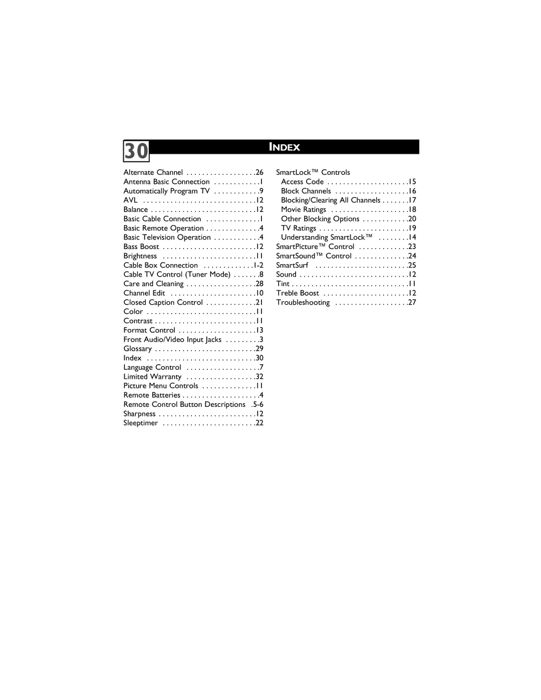 Magnavox 14MS2331/17, 20MS2331/17, 20MS2331/37R user manual Index 