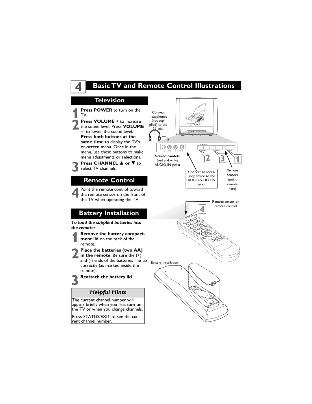 Magnavox 14MS2331/17, 20MS2331/17, 20MS2331/37R Basic TV and Remote Control Illustrations, 3Reattach the battery lid 