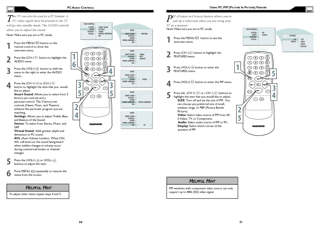 Magnavox 15MF Series owner manual Will go into standby mode. The Audio controls, Allow you to adjust the sound 