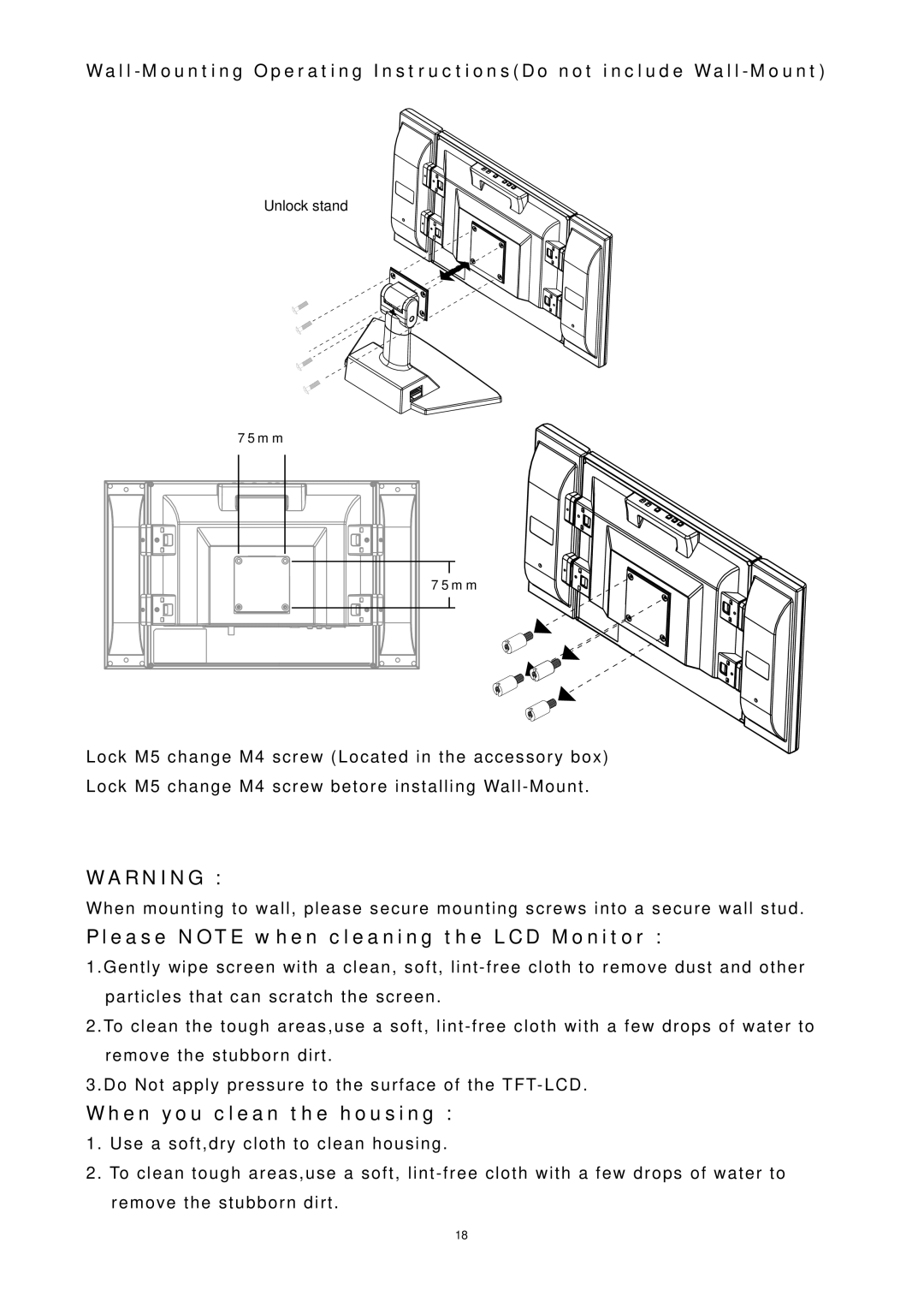 Magnavox 15MF050V/17 operating instructions Please Note when cleaning the LCD Monitor 