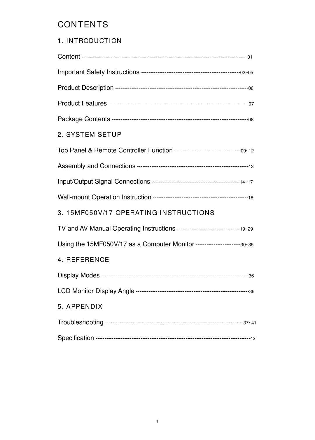 Magnavox 15MF050V/17 operating instructions Contents 