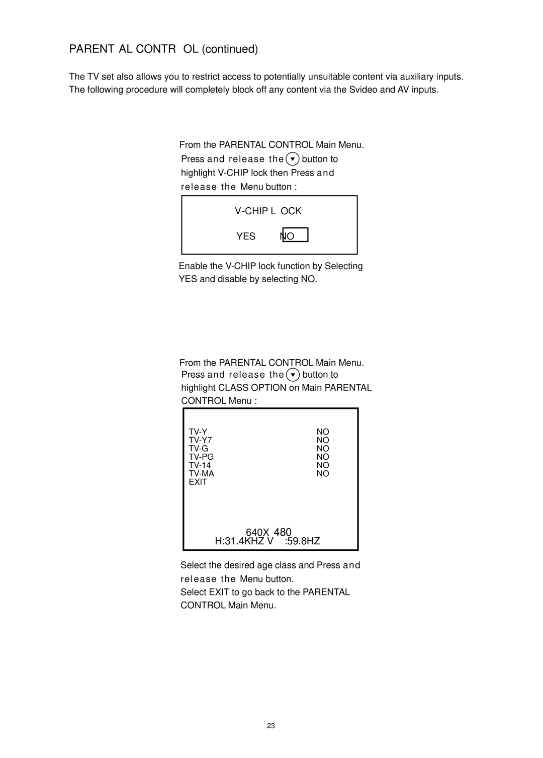 Magnavox 15MF050V/17 operating instructions Parental Control, Chip Lock YES 