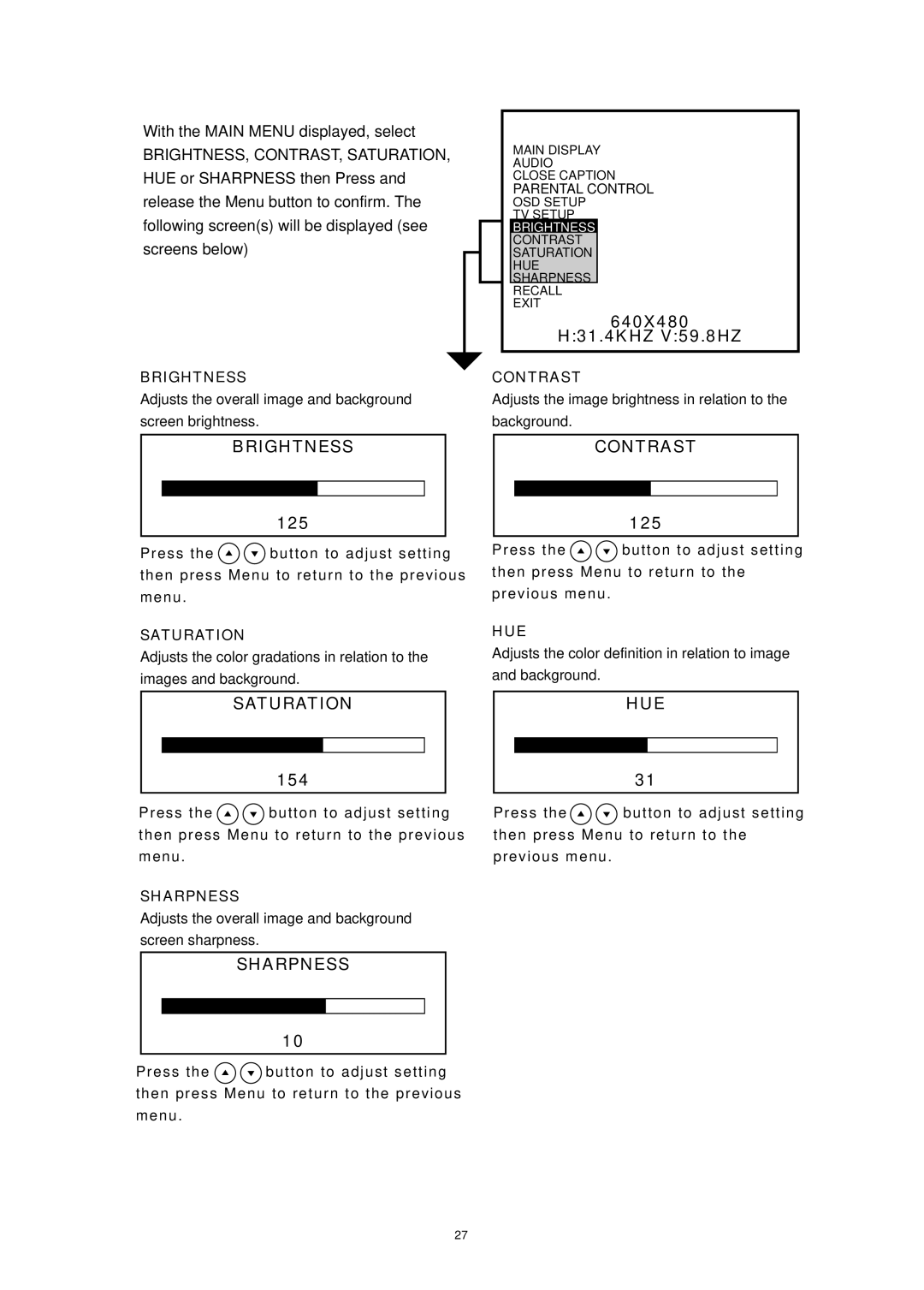 Magnavox 15MF050V/17 operating instructions Brightness 