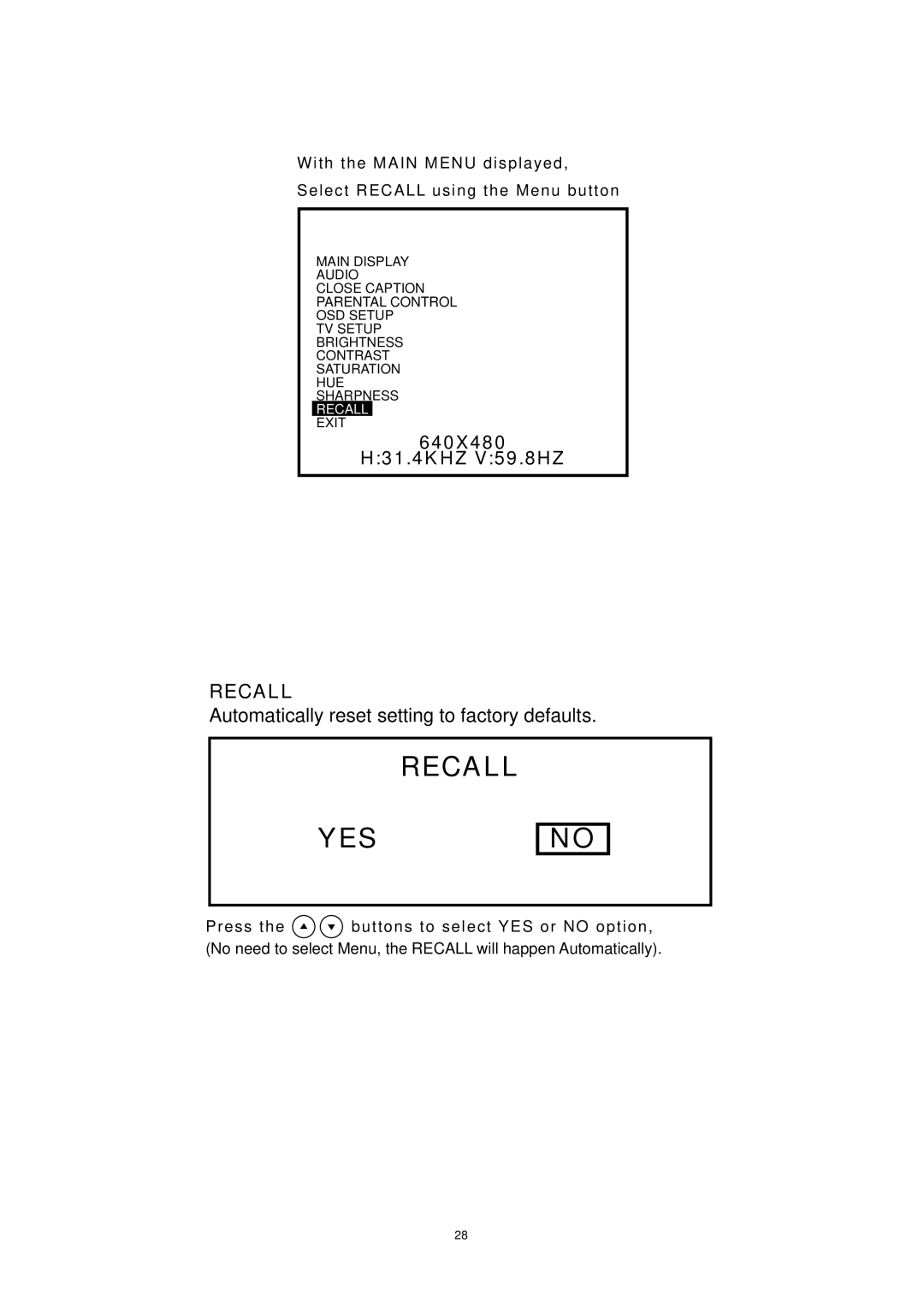 Magnavox 15MF050V/17 operating instructions Recall YES 