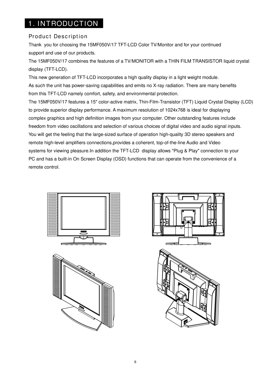 Magnavox 15MF050V/17 operating instructions Introduction, Product Description 