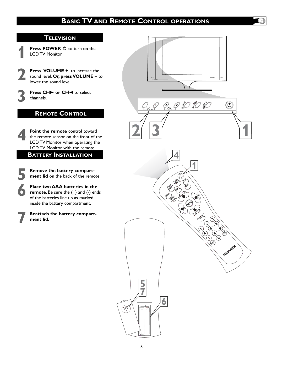 Magnavox 15MF200V/37 owner manual Basic TV and Remote Control Operations, Television 