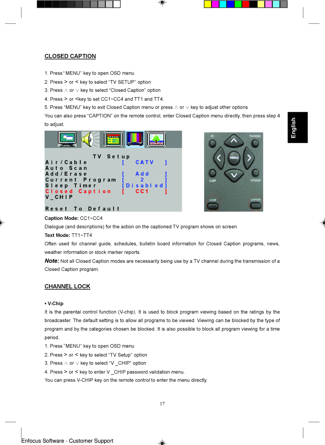 Magnavox 15MF400T/37 Series manual Closed Caption, Channel Lock, Caption Mode CC1~CC4, Chip 