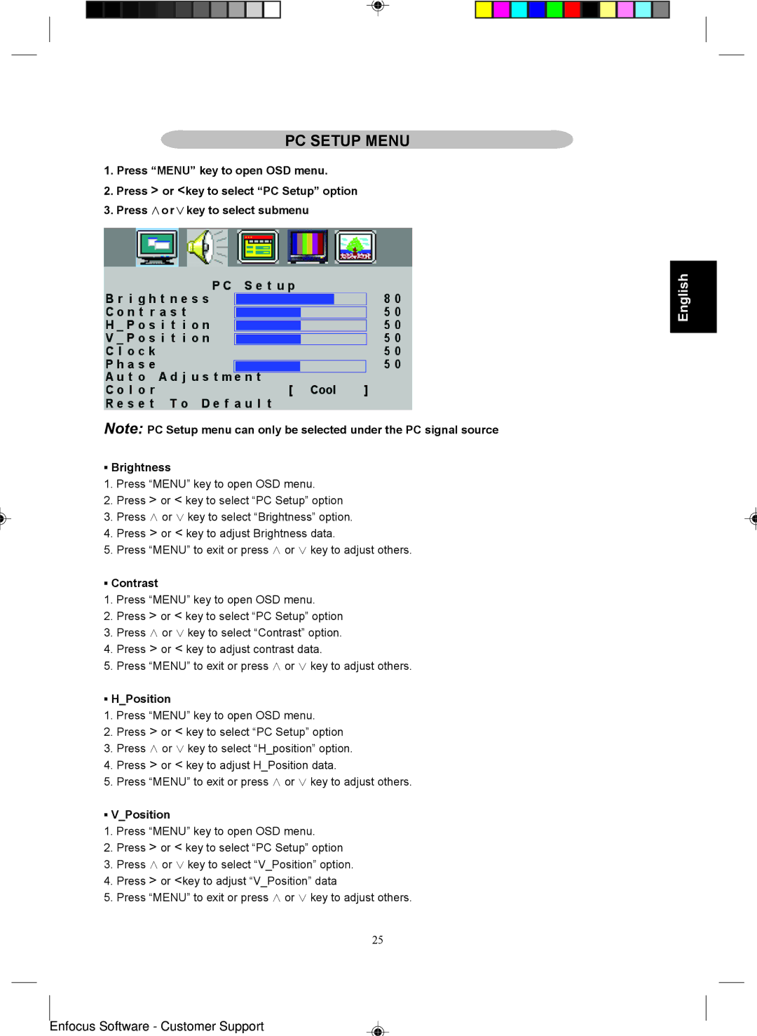 Magnavox 15MF400T/37 Series manual PC Setup Menu, HPosition 