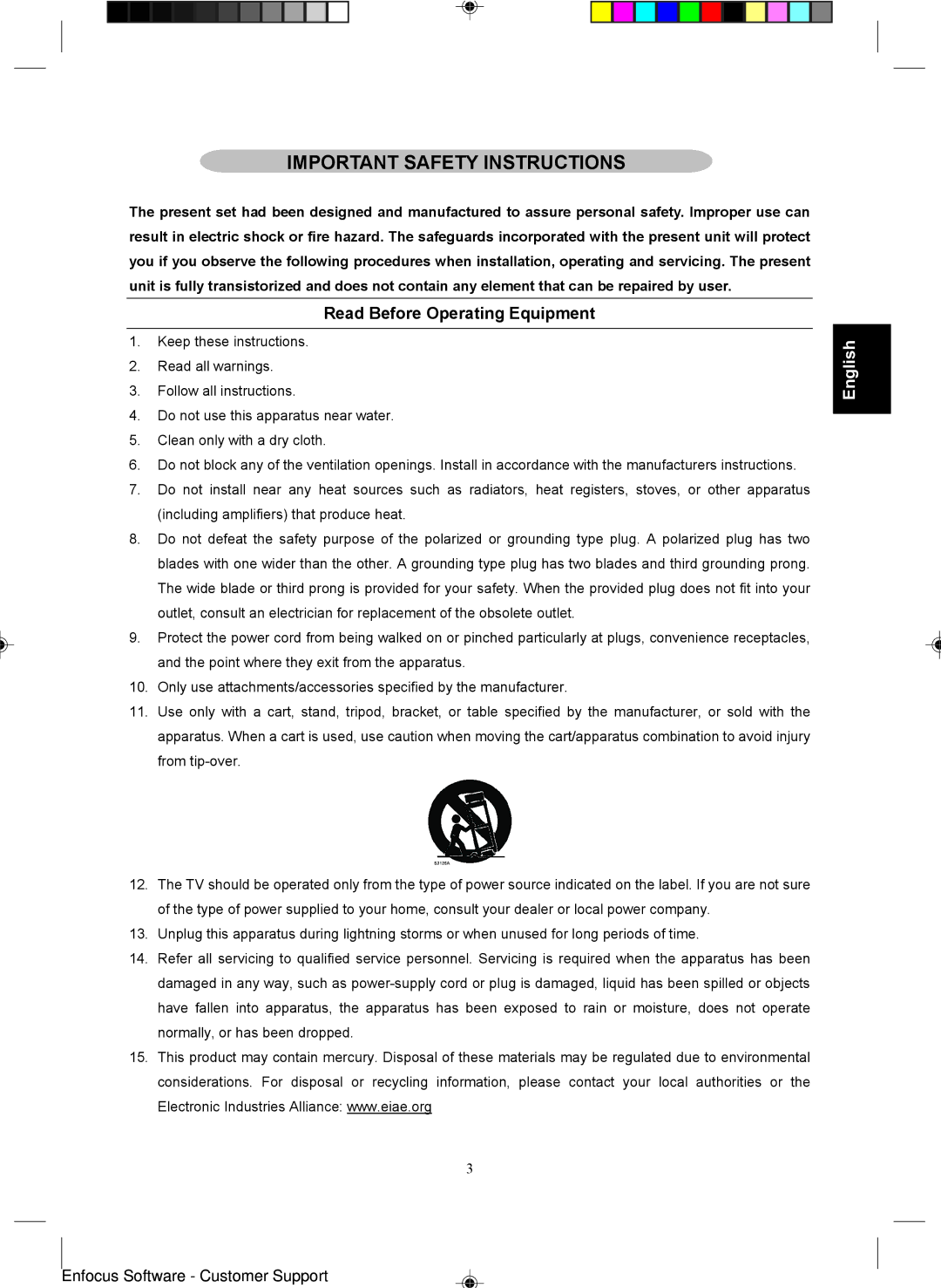 Magnavox 15MF400T/37 Series manual Important Safety Instructions, Read Before Operating Equipment 