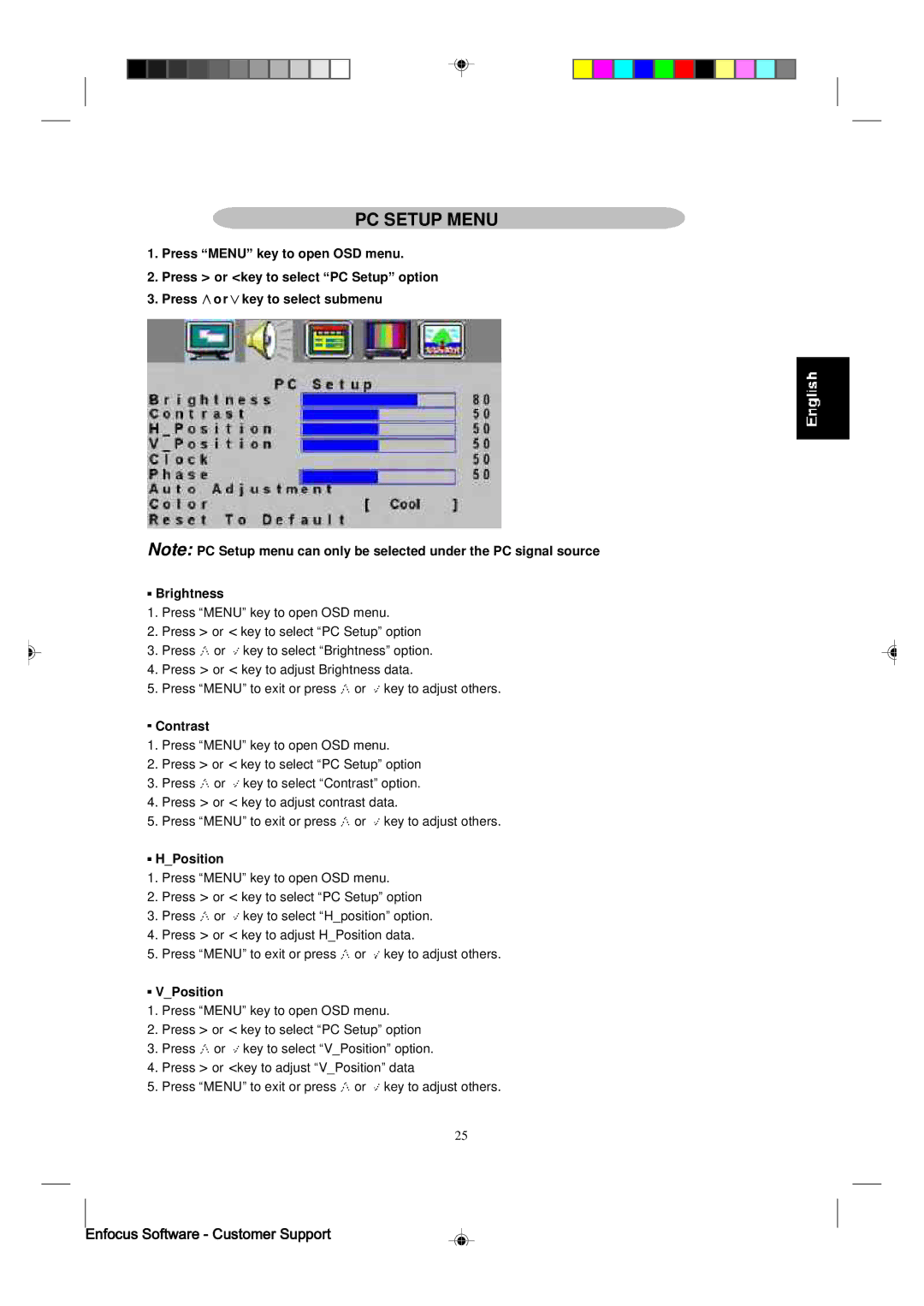 Magnavox 15MF400T/37 manual PC Setup Menu, HPosition 